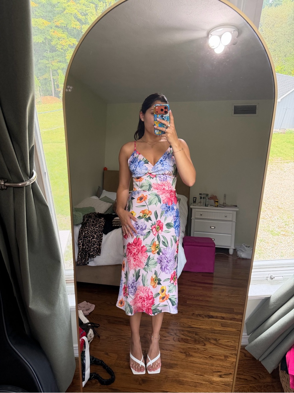 Express Strapless Floral Sundress in Pink, Green & Blue